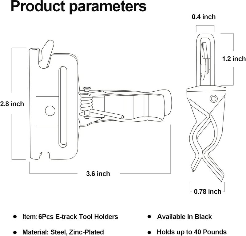 Onesnt 6 Pack E-Track Tool Holders |E Track Accessories for Enclosed Trailer to Keep Rakes,Shovels, Broom|e Track Tool Holder Hanger for Trailer Accessories| Tool Stabilizer for Etrack Accessories - Image 2
